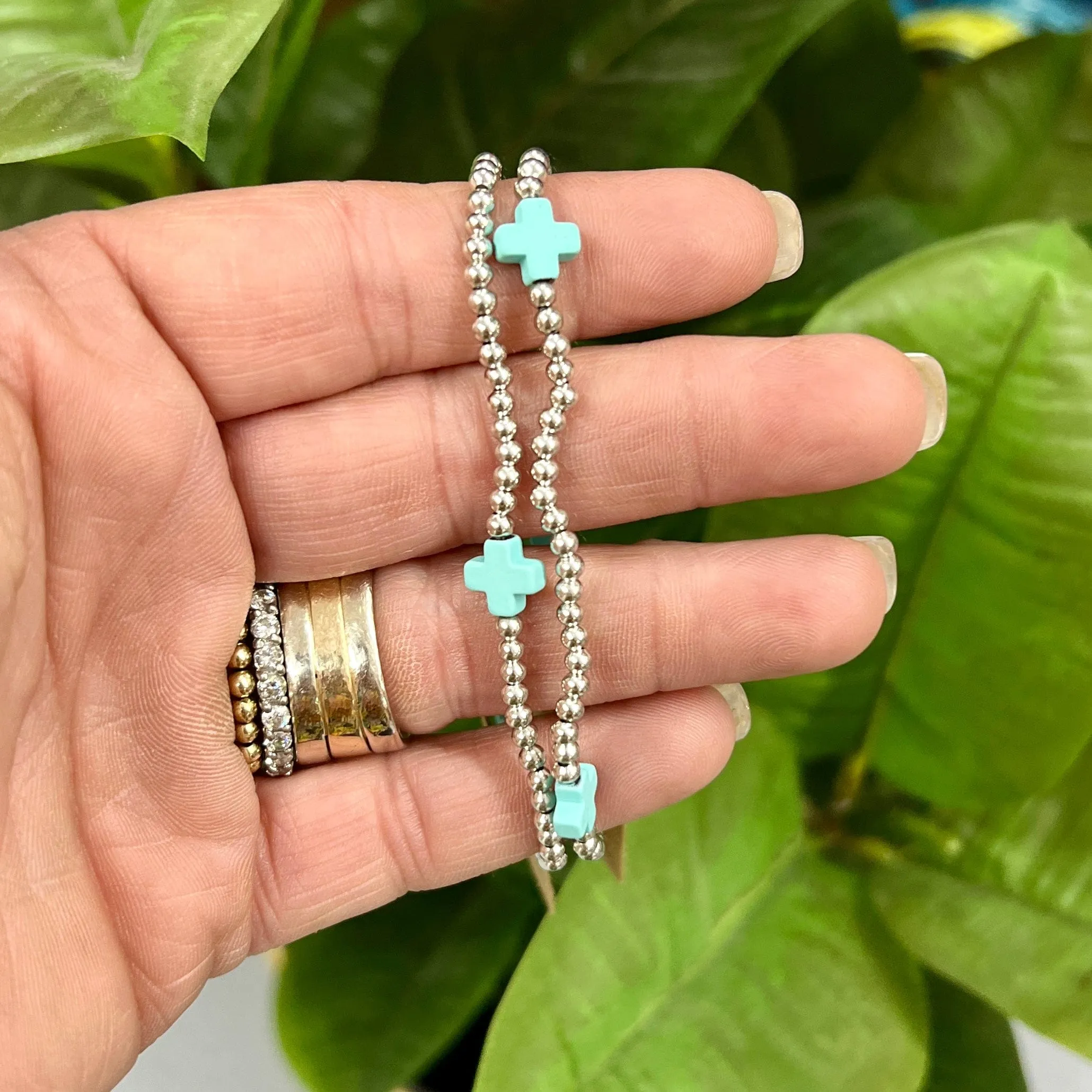 Silver with Cross Stretch Bracelet