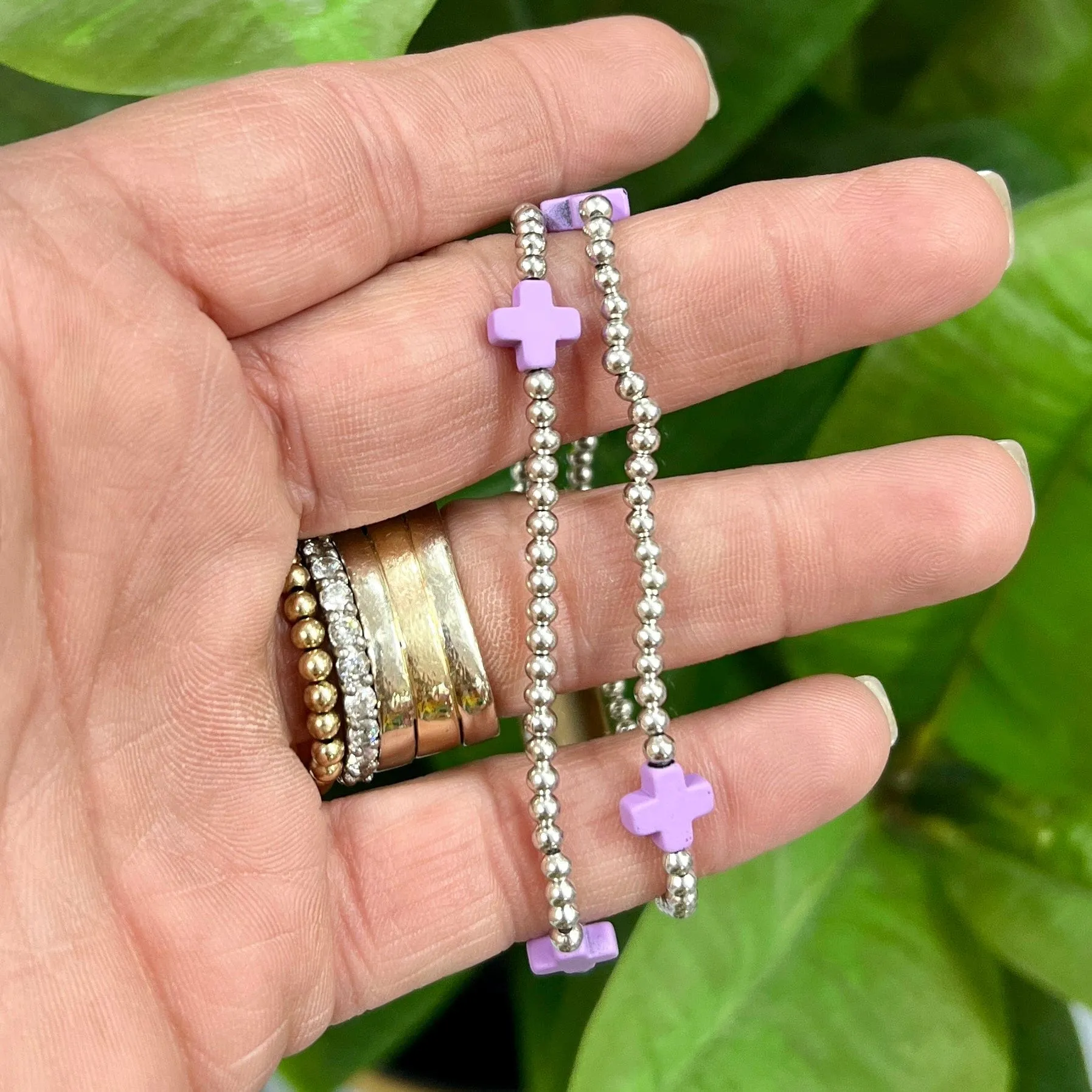 Silver with Cross Stretch Bracelet