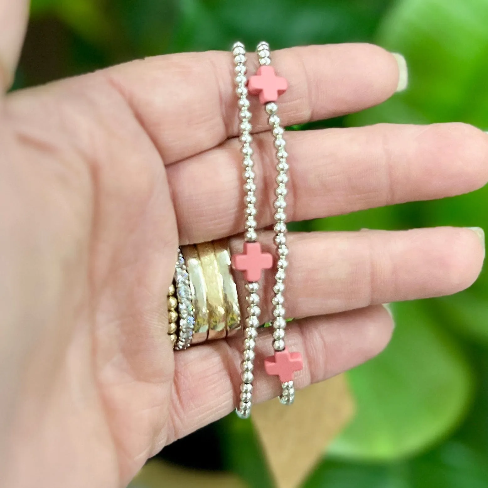Silver with Cross Stretch Bracelet