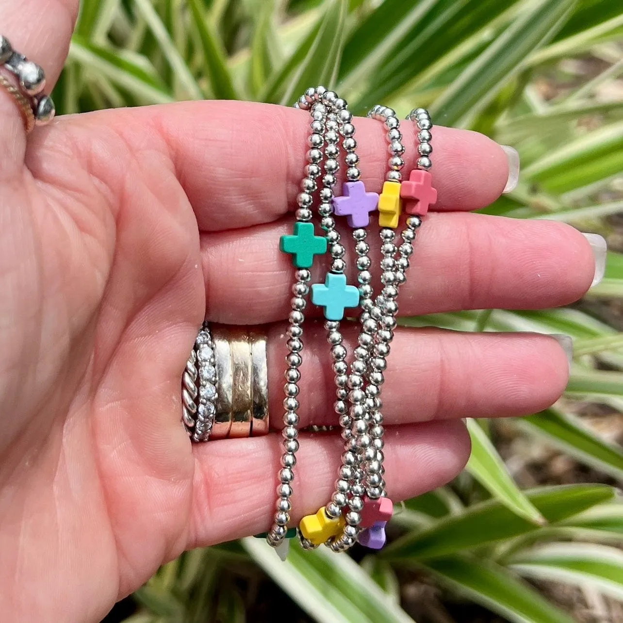 Silver with Cross Stretch Bracelet