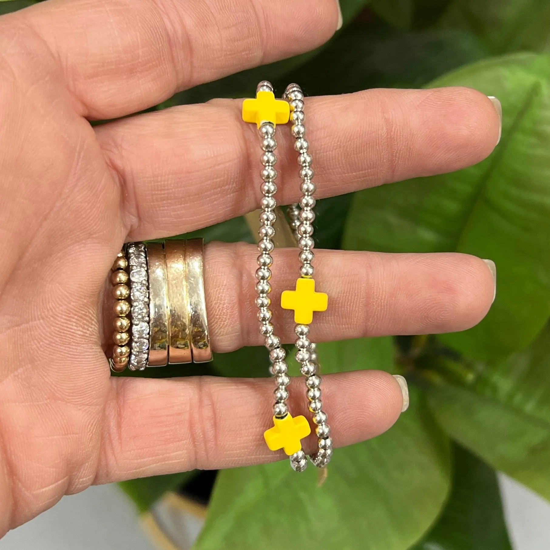 Silver with Cross Stretch Bracelet