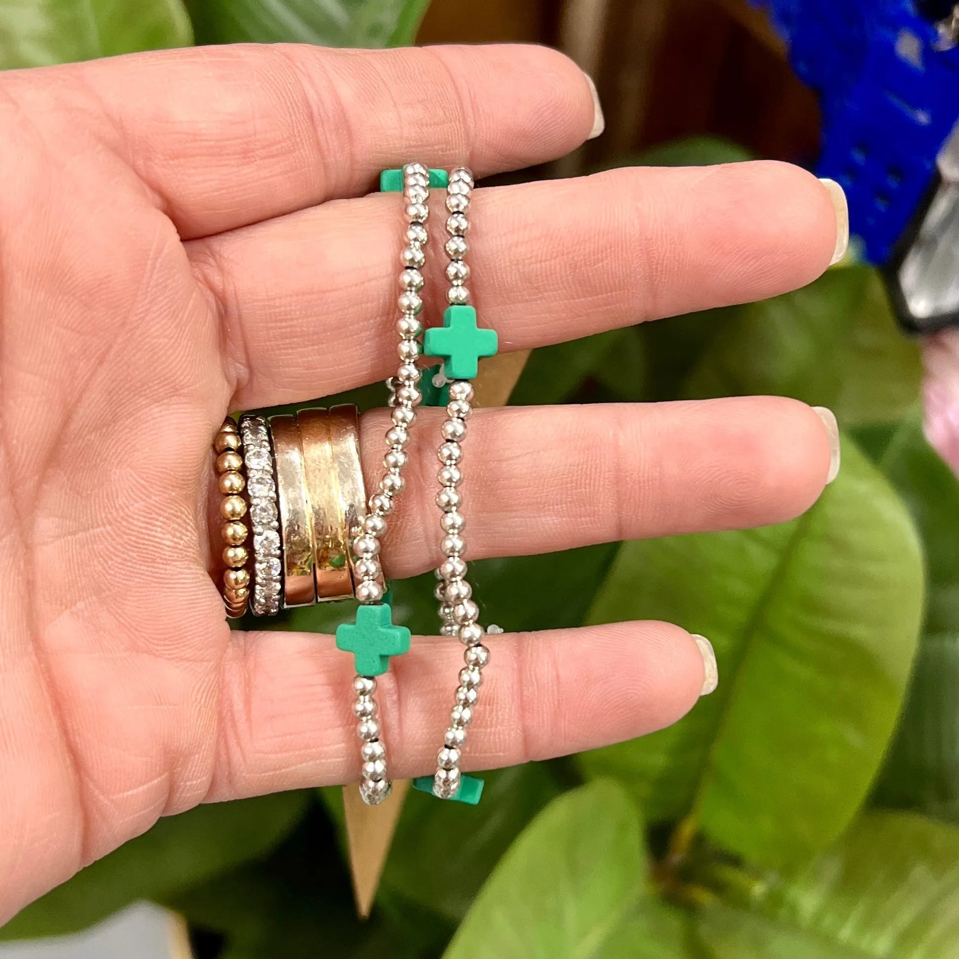 Silver with Cross Stretch Bracelet