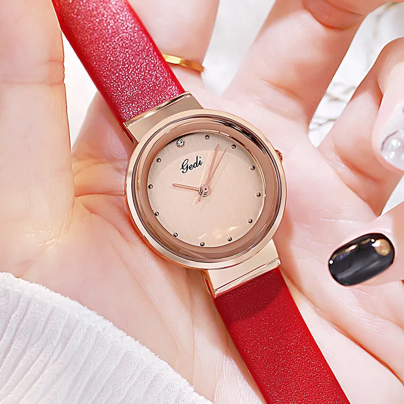 Simple large-cap leather lady's watch