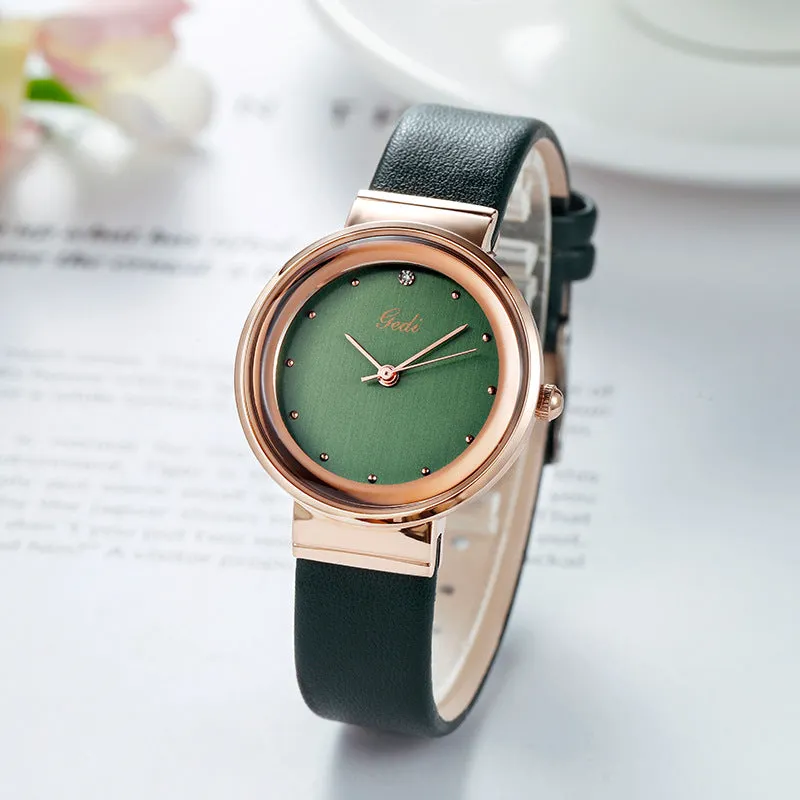 Simple large-cap leather lady's watch