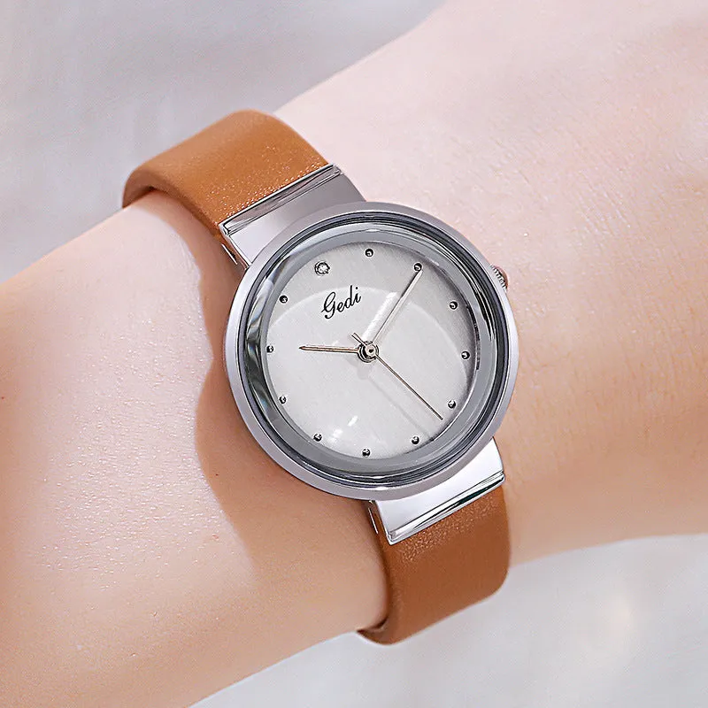 Simple large-cap leather lady's watch