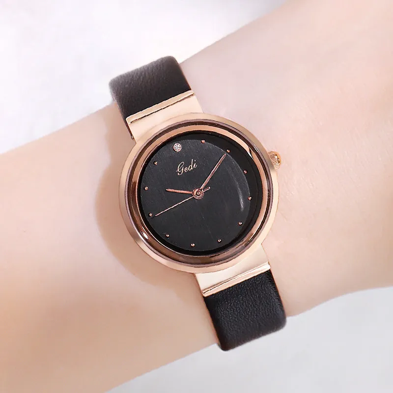 Simple large-cap leather lady's watch