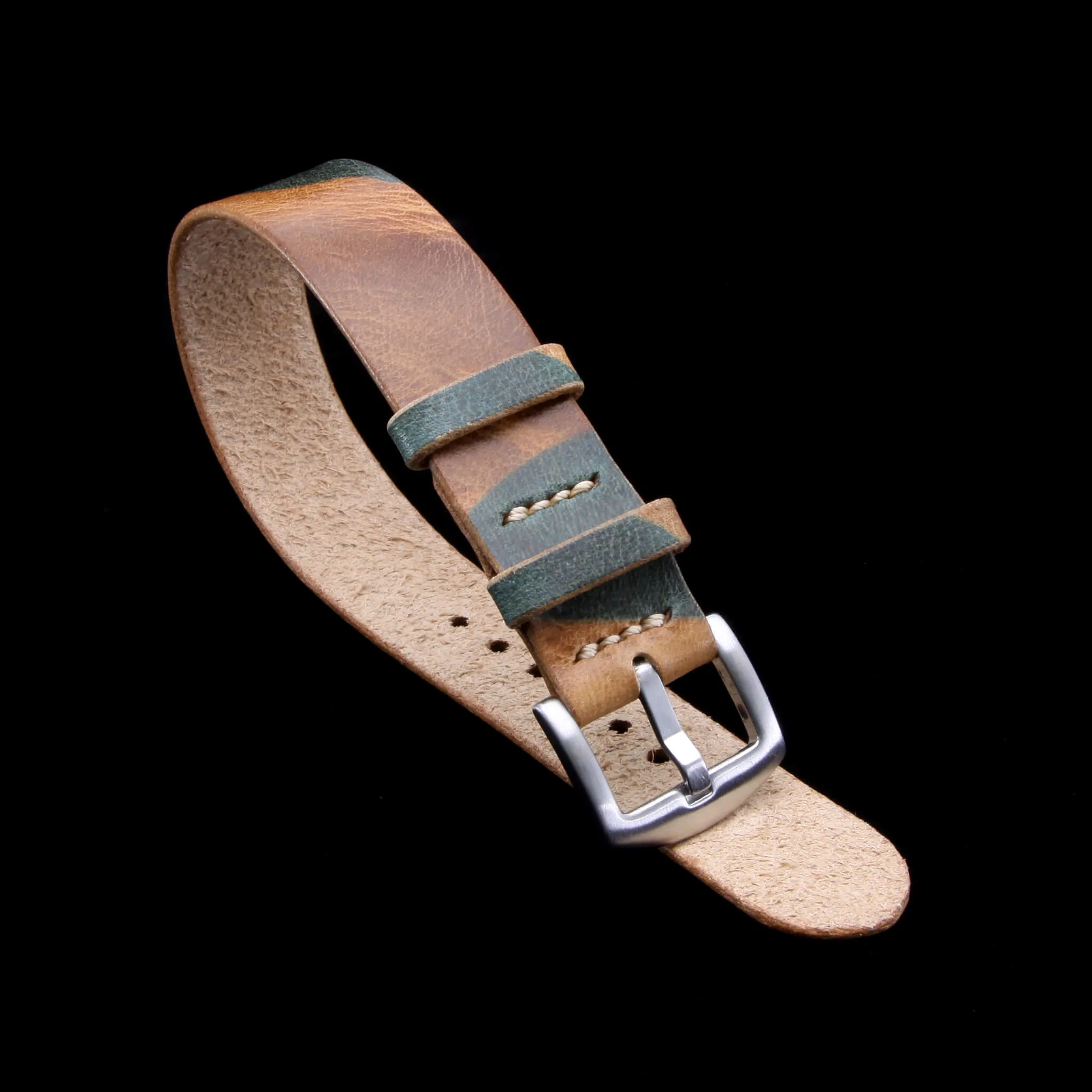 Single Pass Leather Watch Strap, 2-Keeper Military 101