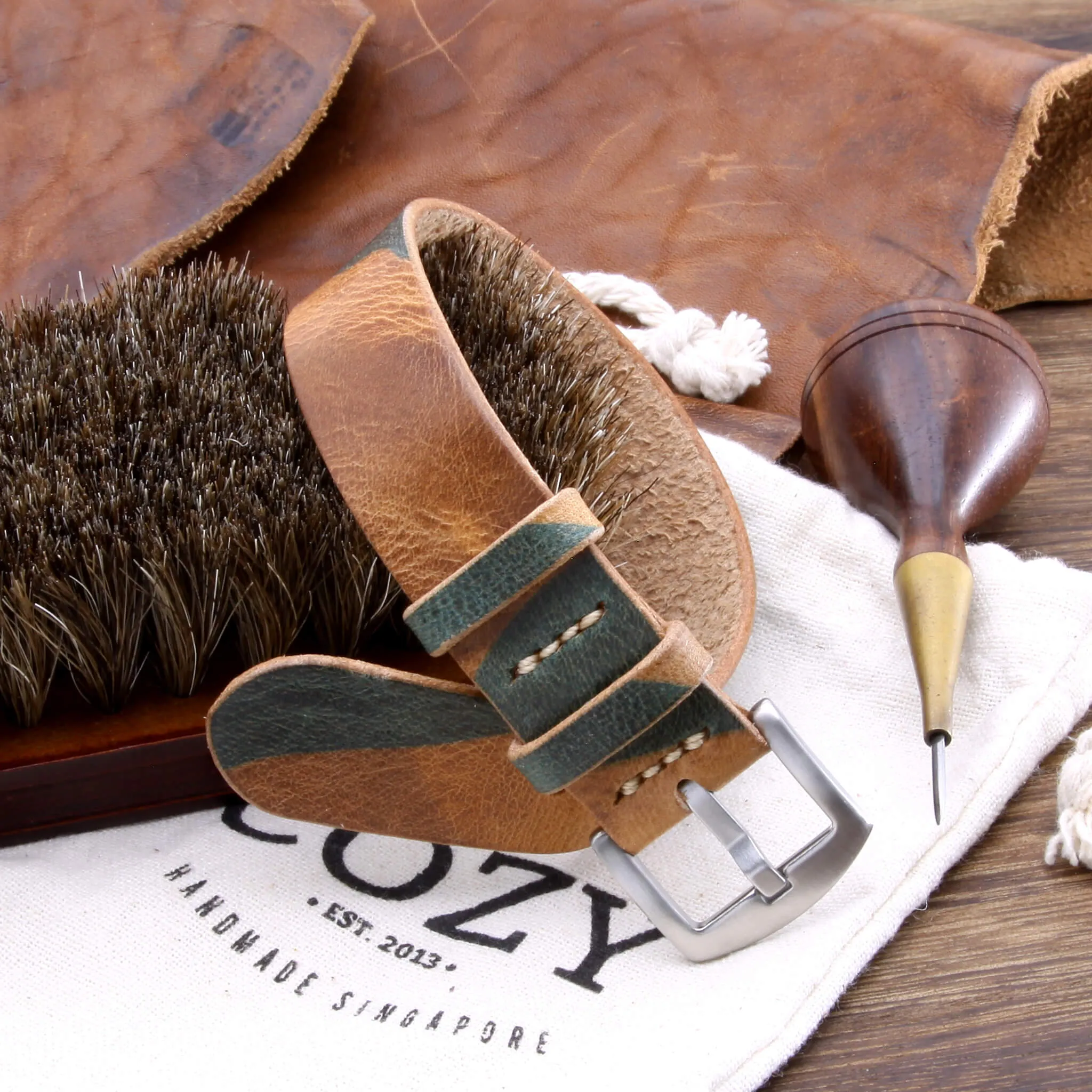 Single Pass Leather Watch Strap, 2-Keeper Military 101