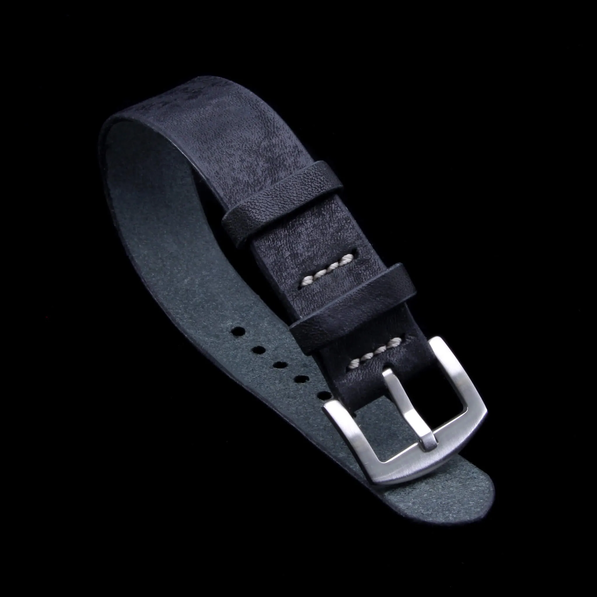 Single Pass Leather Watch Strap, 2-Keeper Vintage Nero (Black)