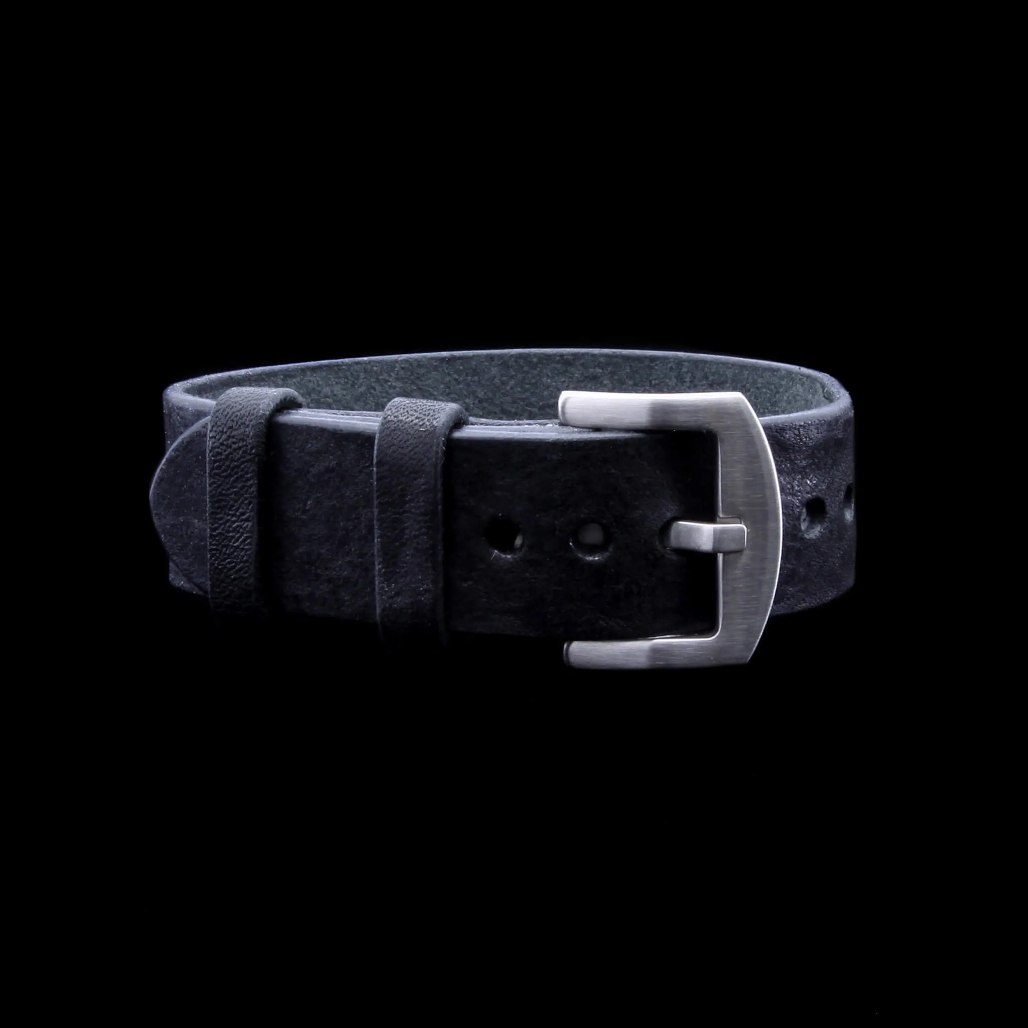 Single Pass Leather Watch Strap, 2-Keeper Vintage Nero (Black)