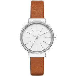 Skagen Ancher Brown Leather Strap White Dial Quartz Watch for Ladies - SKW2479