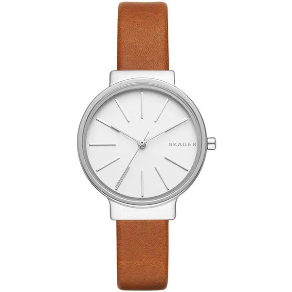 Skagen Ancher Brown Leather Strap White Dial Quartz Watch for Ladies - SKW2479