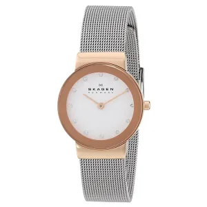 Skagen Freja Lille Silver Mesh Bracelet White Dial Quartz Watch for Ladies - 358SRSC