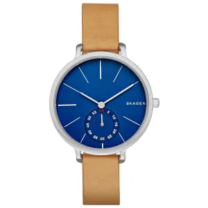 Skagen Hagen Brown Leather Strap Blue Dial Quartz Watch for Ladies - SKW2355
