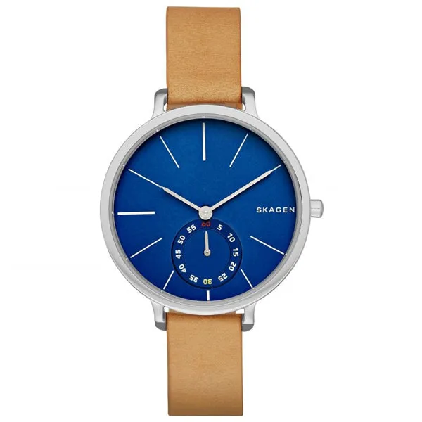 Skagen Hagen Brown Leather Strap Blue Dial Quartz Watch for Ladies - SKW2355