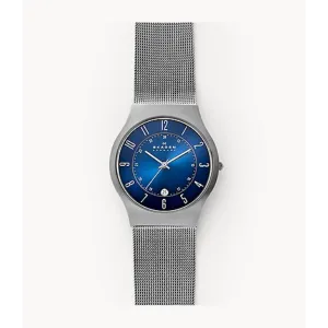 Skagen Titanium Silver Mesh Bracelet Blue Dial Quartz Watch for Unisex - SKW 233XLTTN