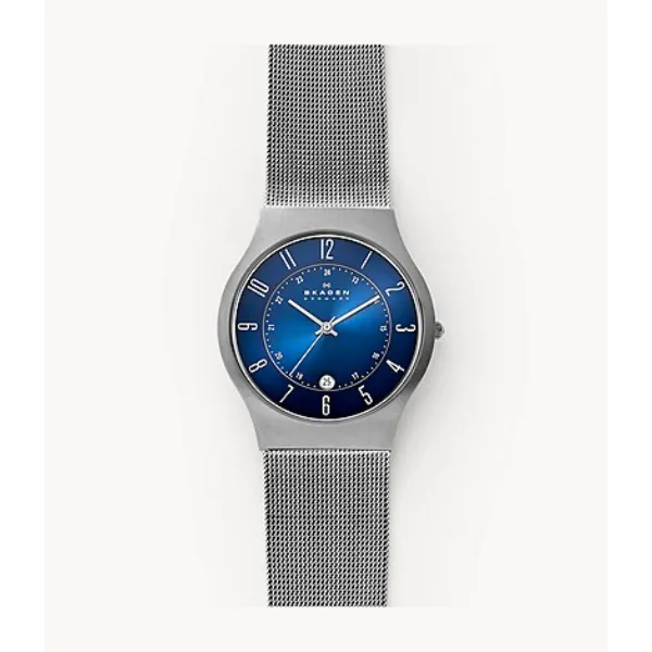 Skagen Titanium Silver Mesh Bracelet Blue Dial Quartz Watch for Unisex - SKW 233XLTTN