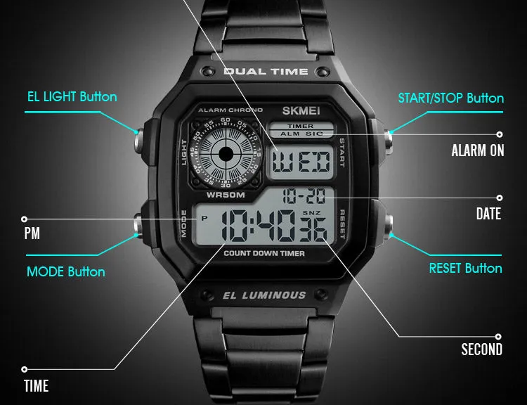 SKMEI Business Men Watches Waterproof Sport Watch Stainless Steel Digital Wristwatches