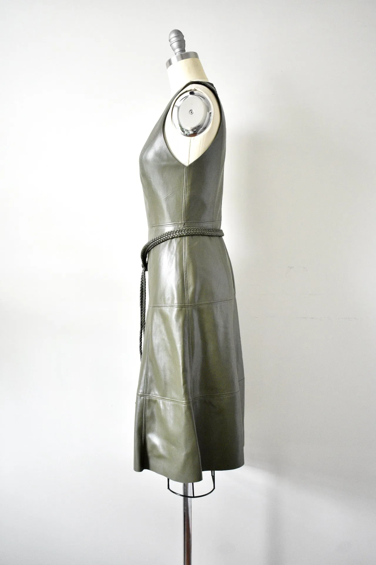 Sleeveless Vegan Leather Green Dress By Alice and Olivia