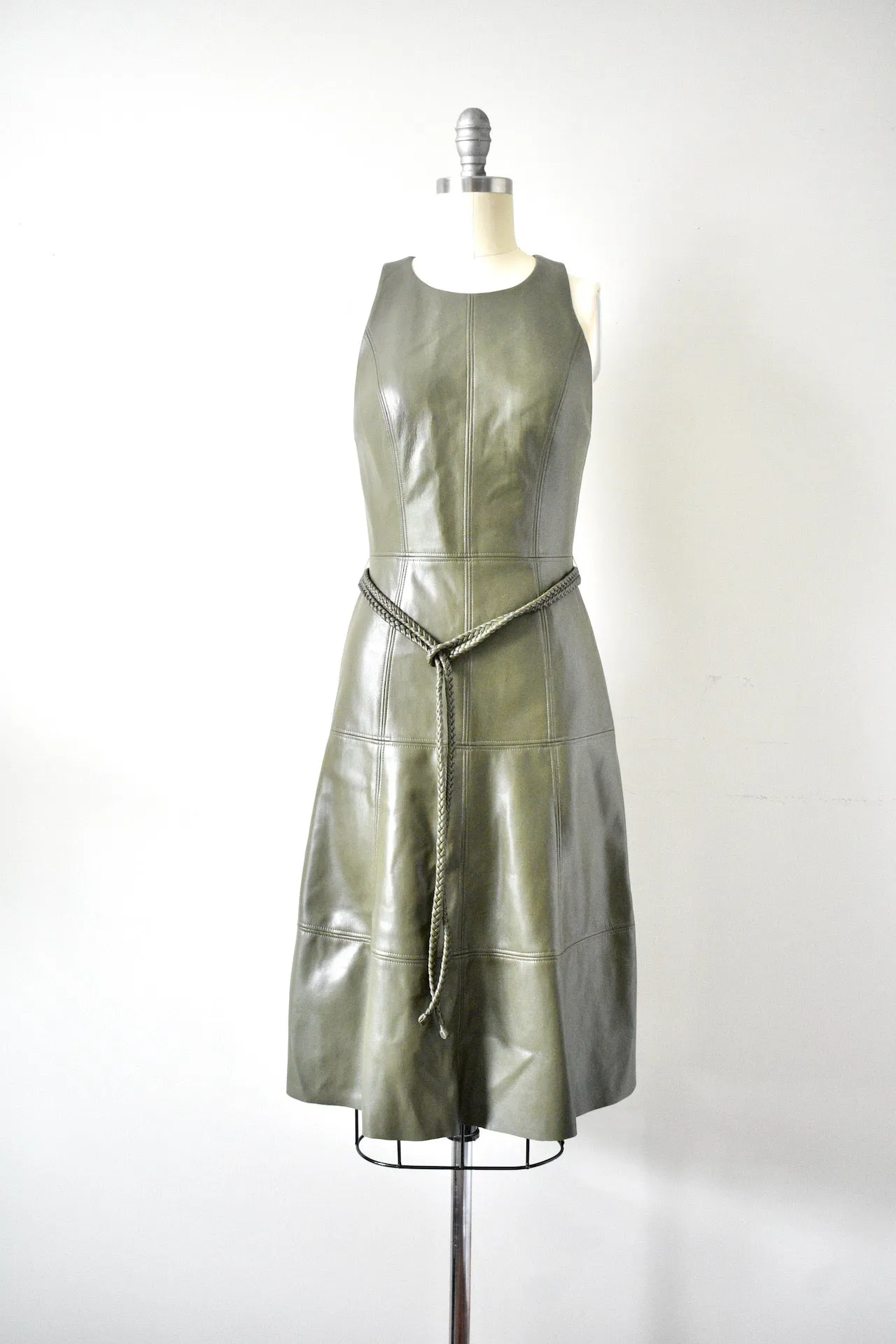 Sleeveless Vegan Leather Green Dress By Alice and Olivia