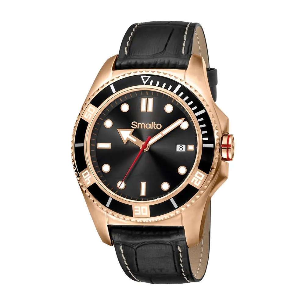 Smalto Men's IP Rose Gold Watch With Black Dial