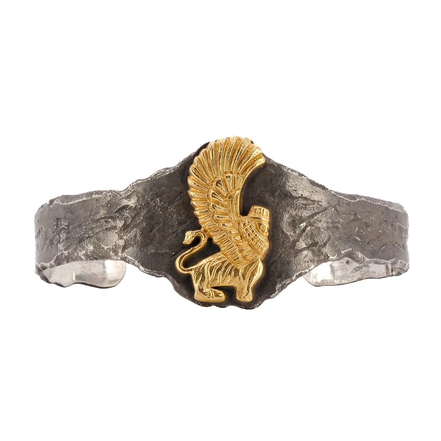 Solid Gold Lion Design Sterling Silver Cuff Bracelet