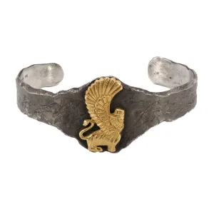 Solid Gold Lion Design Sterling Silver Cuff Bracelet