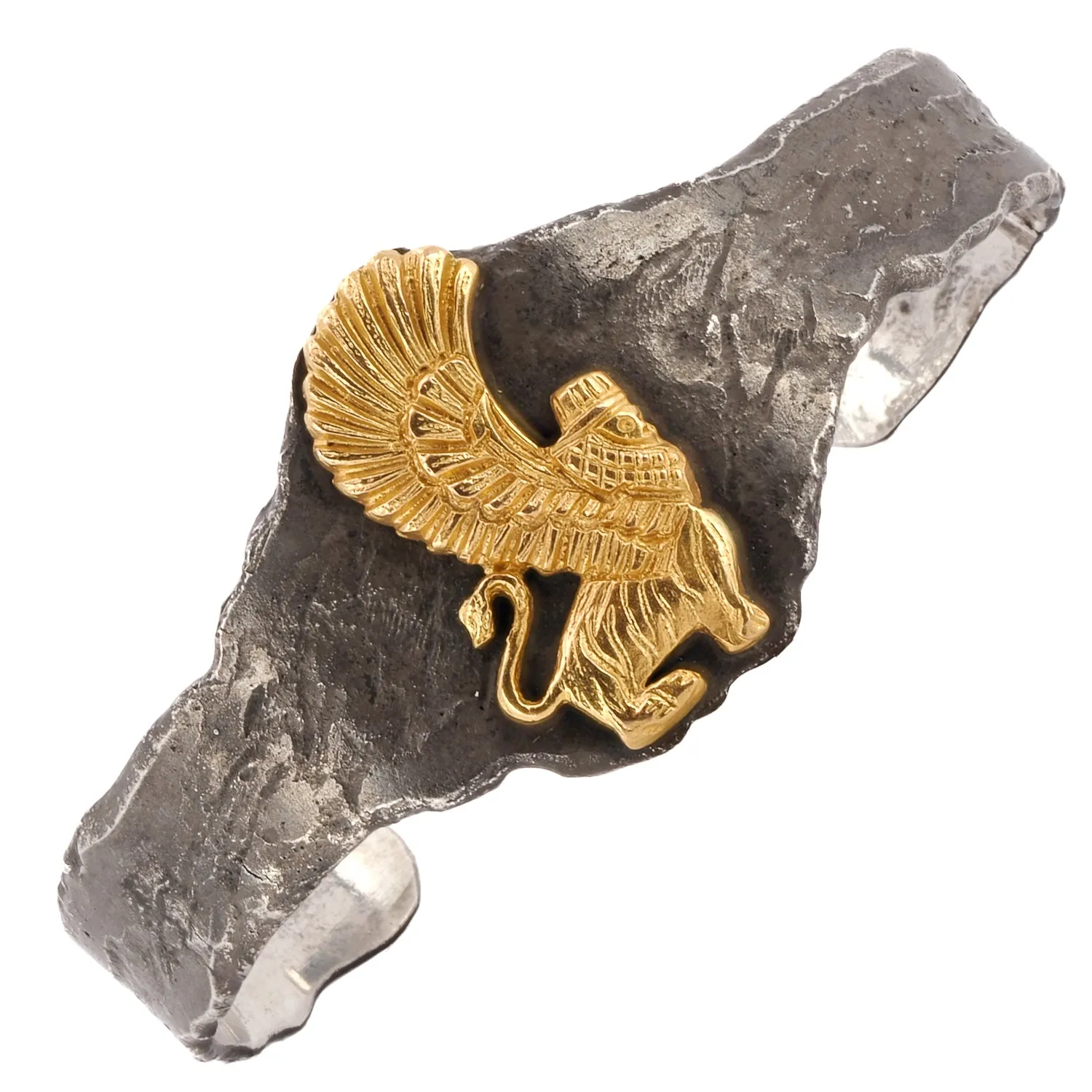 Solid Gold Lion Design Sterling Silver Cuff Bracelet