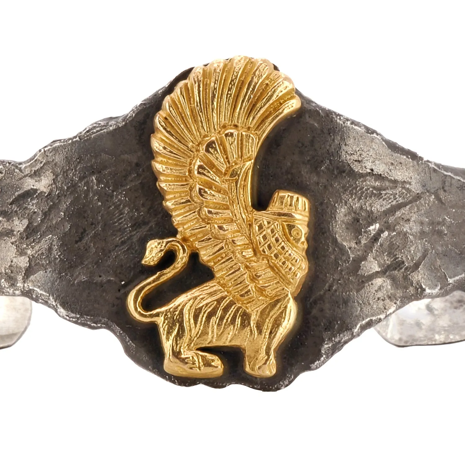 Solid Gold Lion Design Sterling Silver Cuff Bracelet