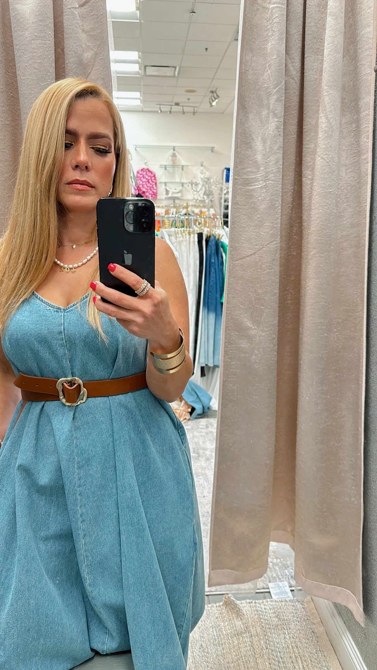 Spaghetti strap denim dress