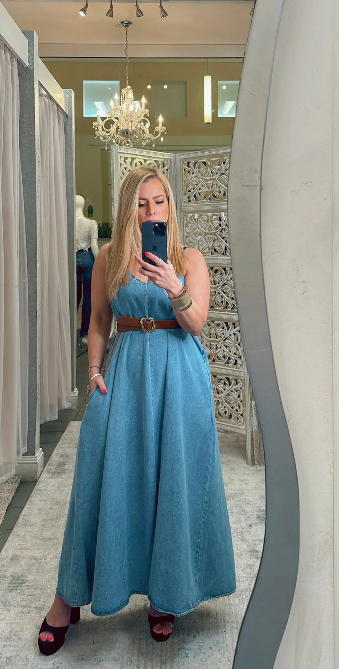 Spaghetti strap denim dress