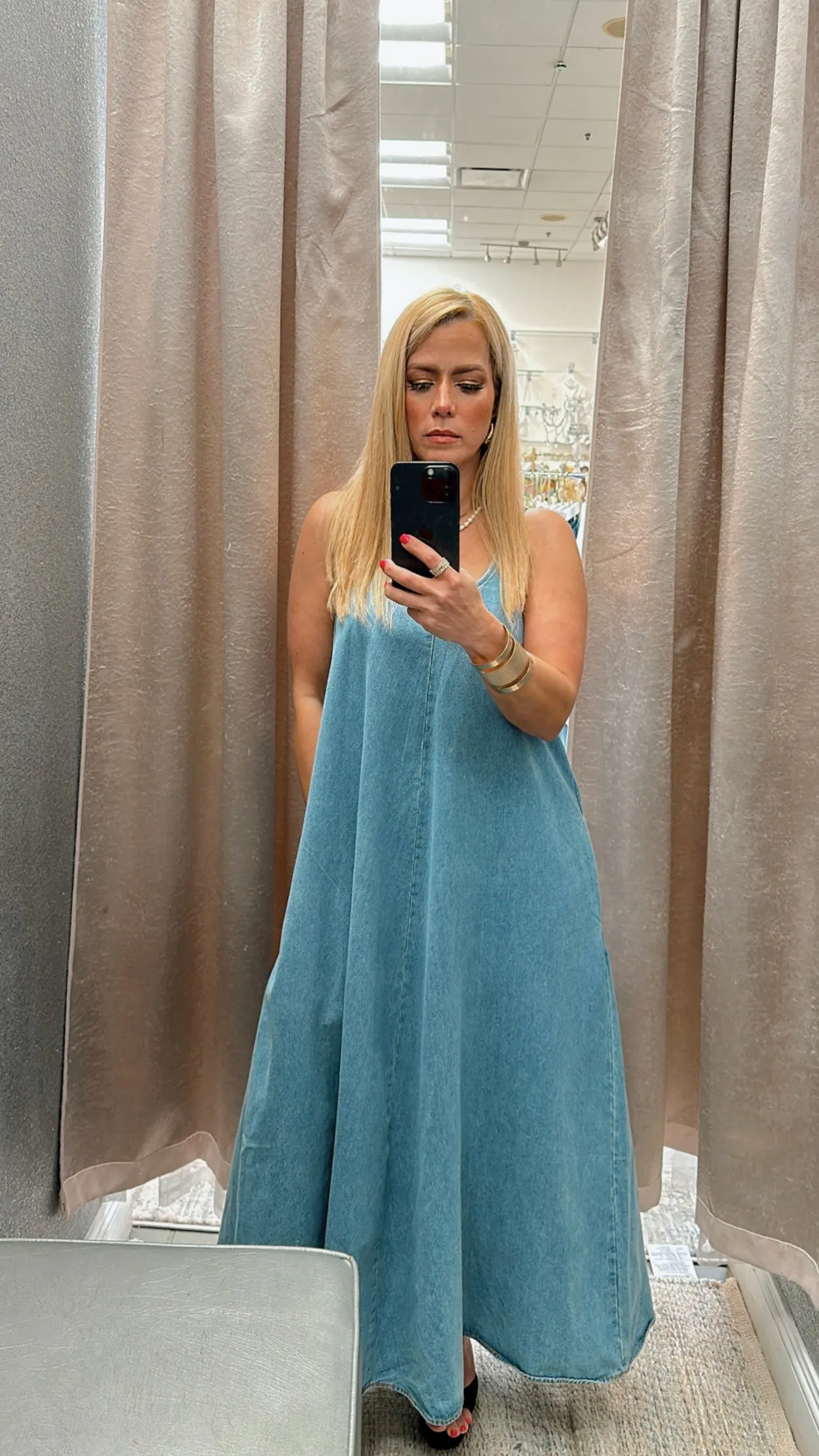 Spaghetti strap denim dress