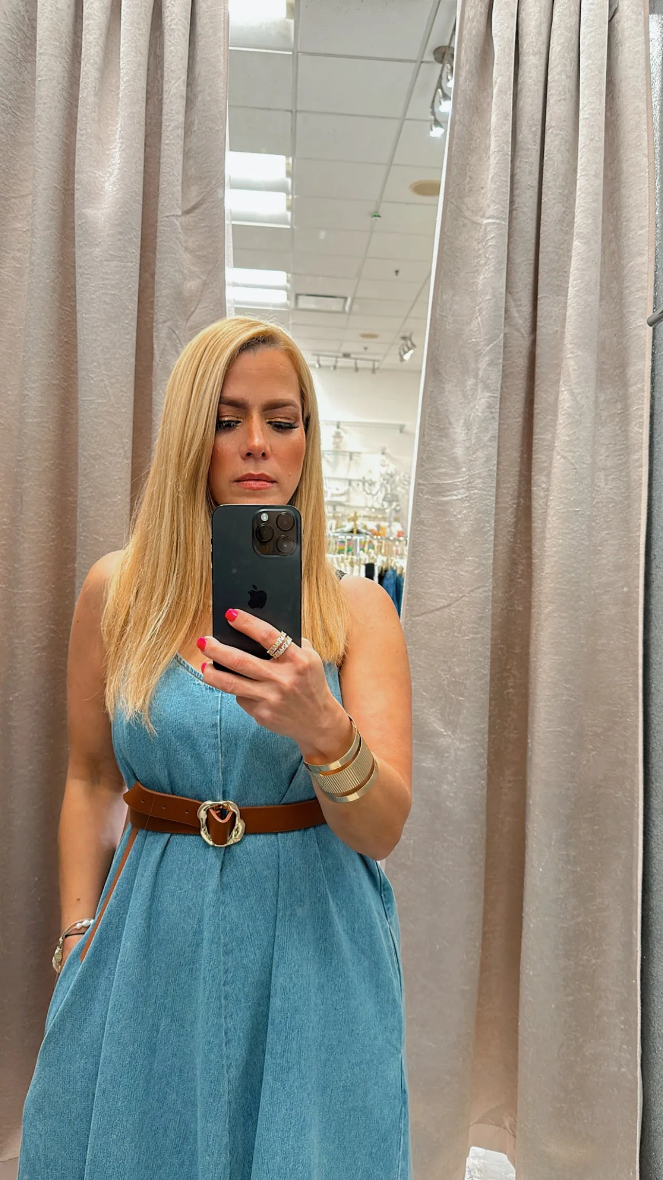 Spaghetti strap denim dress