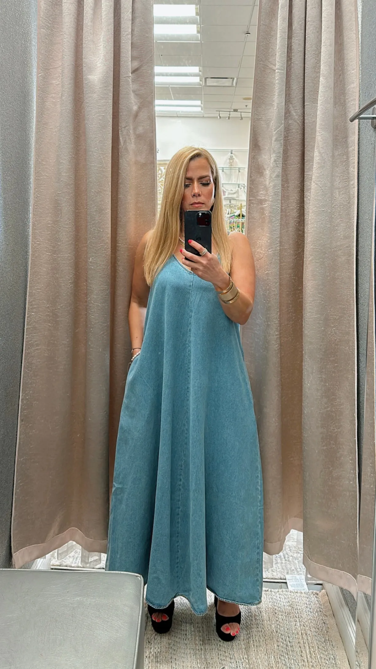 Spaghetti strap denim dress