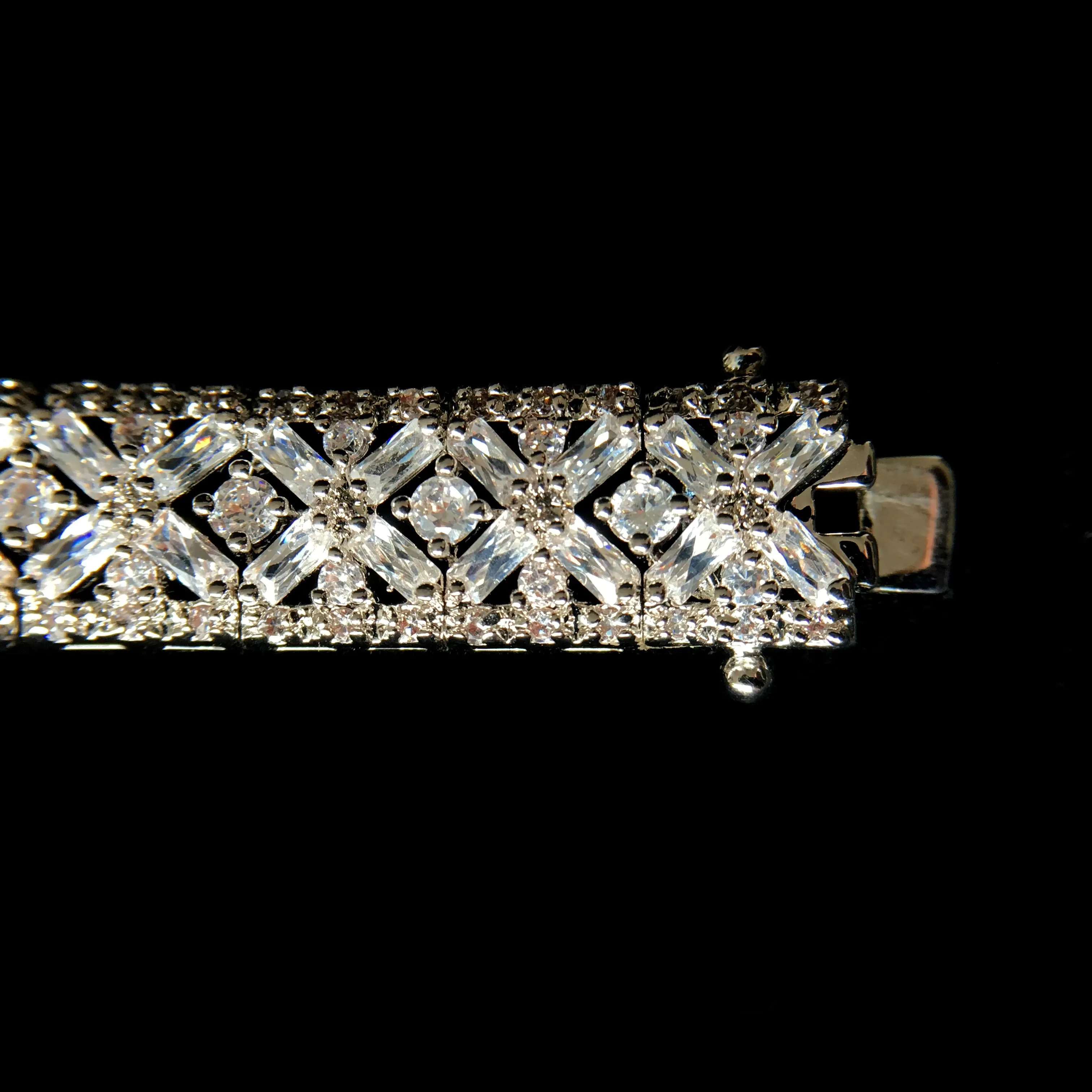Spectacular Rhodium Plated Baguette Cut CZ Bracelet