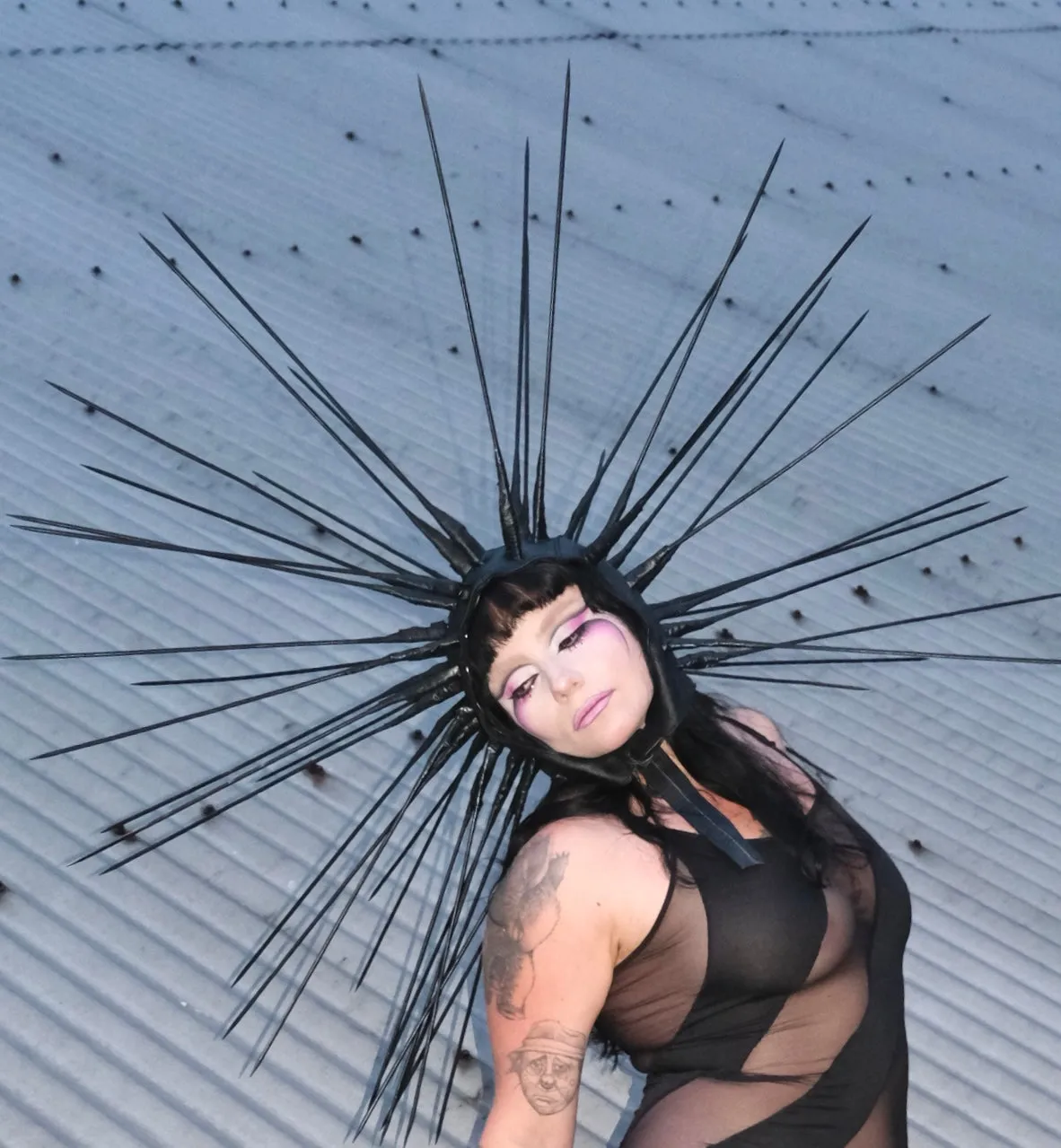 Spiked Leather Hood