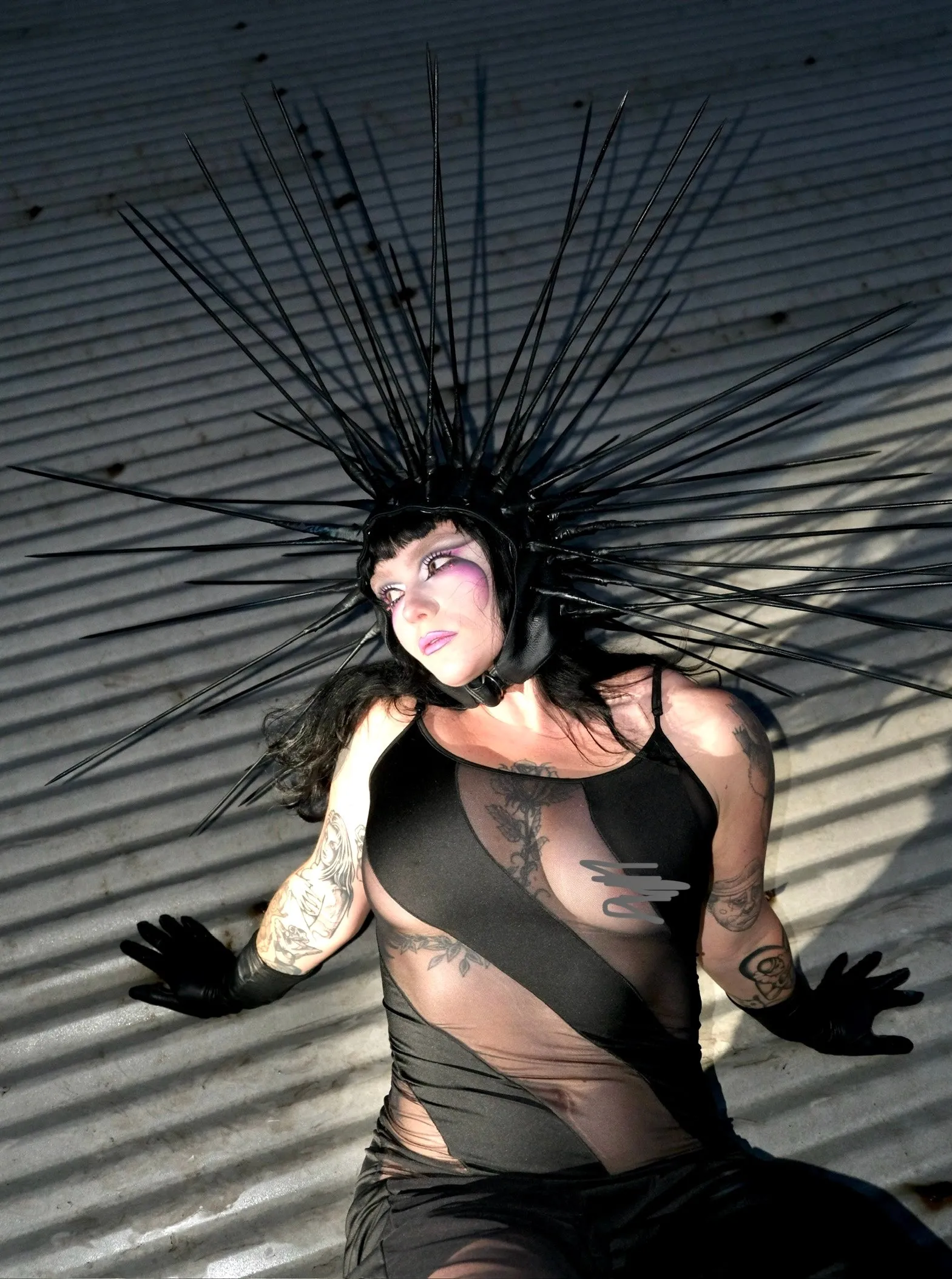 Spiked Leather Hood