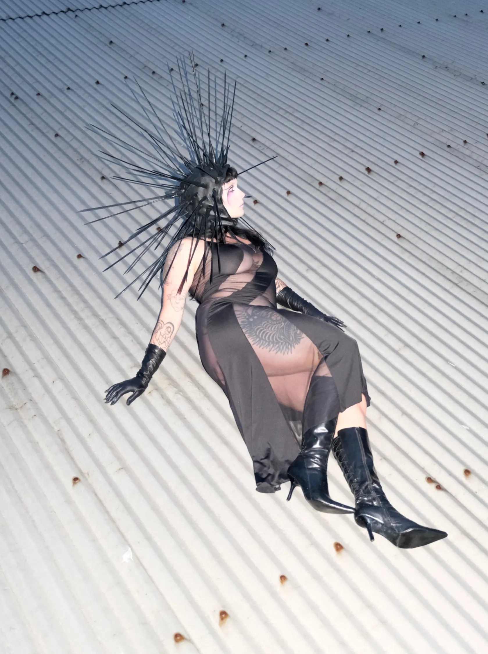 Spiked Leather Hood