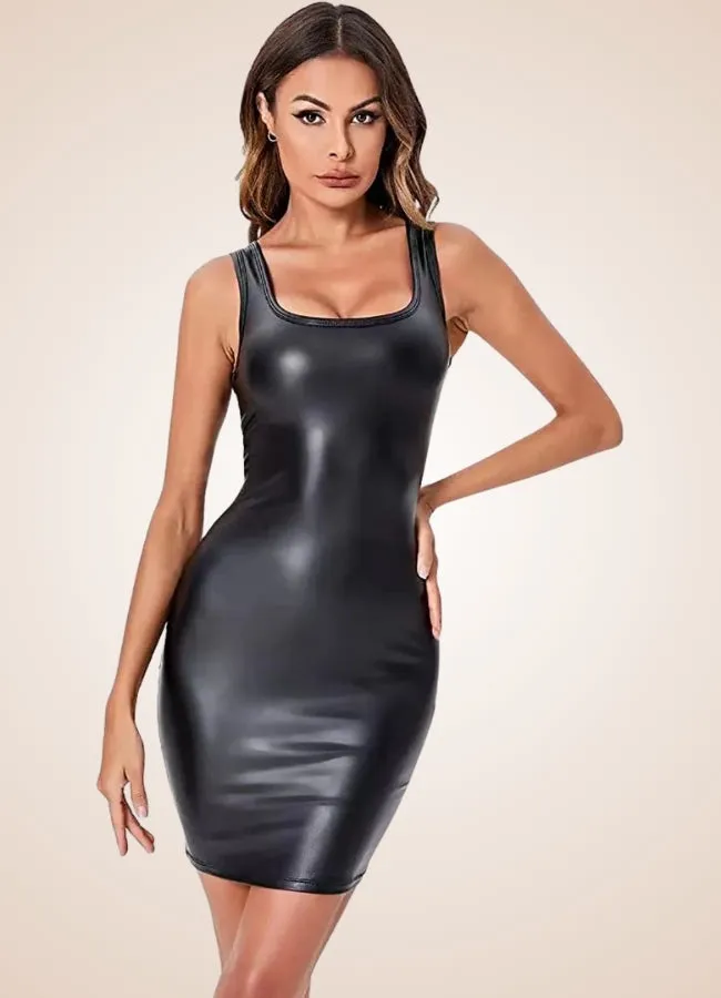 Steampunk Leather Midi Dress