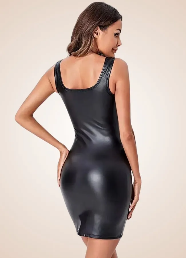 Steampunk Leather Midi Dress