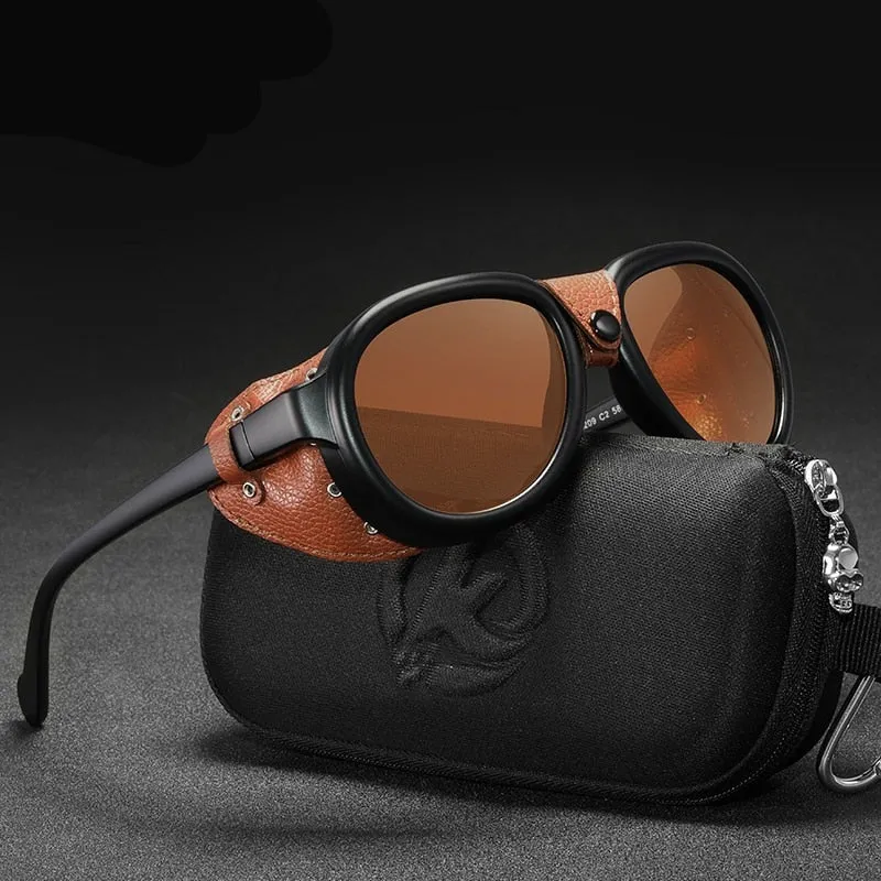 Steampunk Men and Women Soft Leather  Pilot Sunglasses