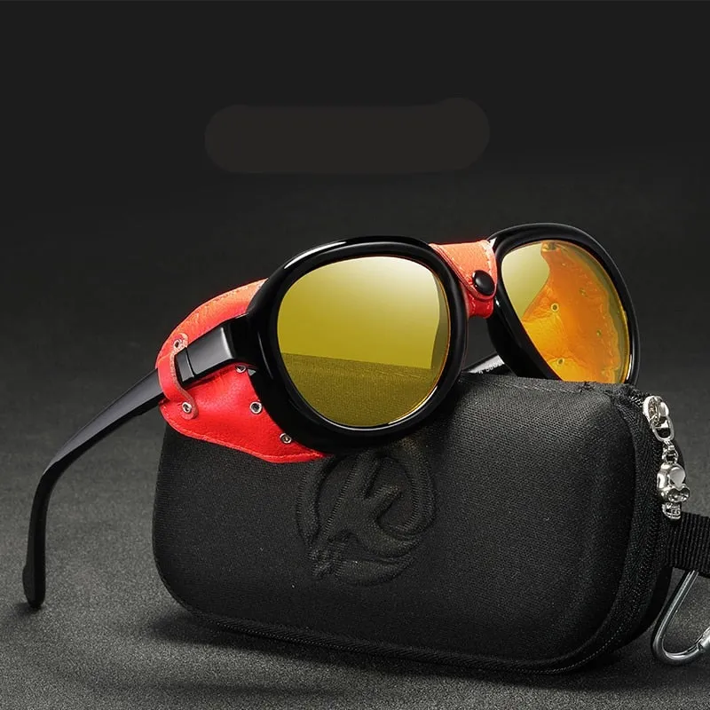 Steampunk Men and Women Soft Leather  Pilot Sunglasses