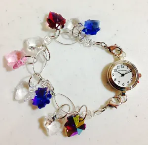 Sterling Bracelet with Dangling Glass Leaves Watchband (for interchangeable watch system)  #14149