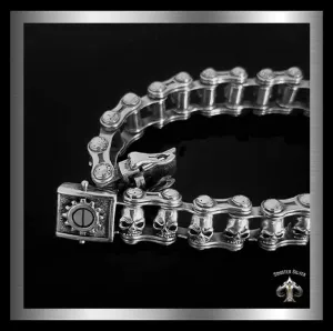 Sterling Silver Motorcycle Chain Skull Biker Bracelet