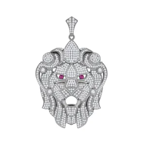 Sterling Silver Round CZ Animal Lion Face Cluster Charm Pendant