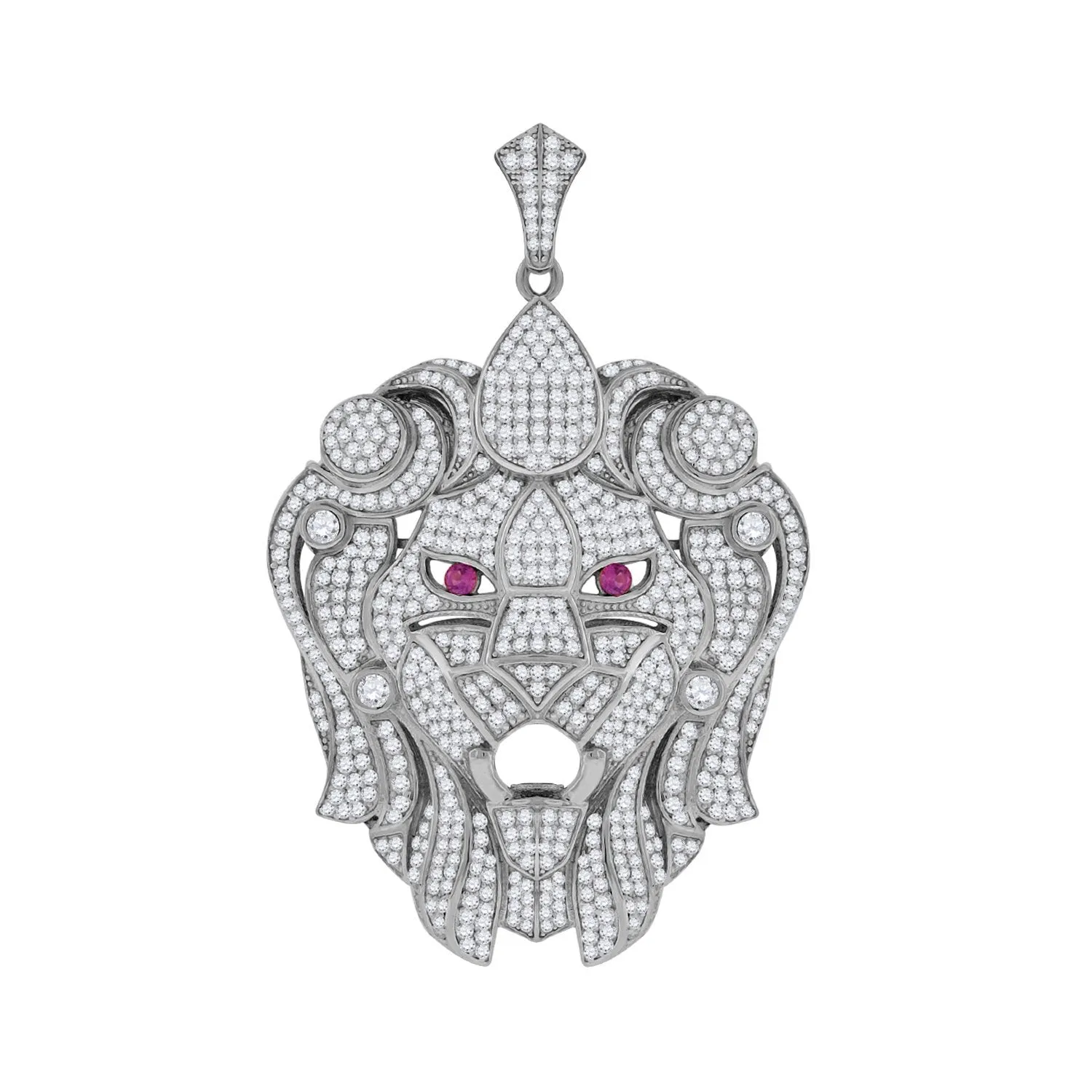 Sterling Silver Round CZ Animal Lion Face Cluster Charm Pendant