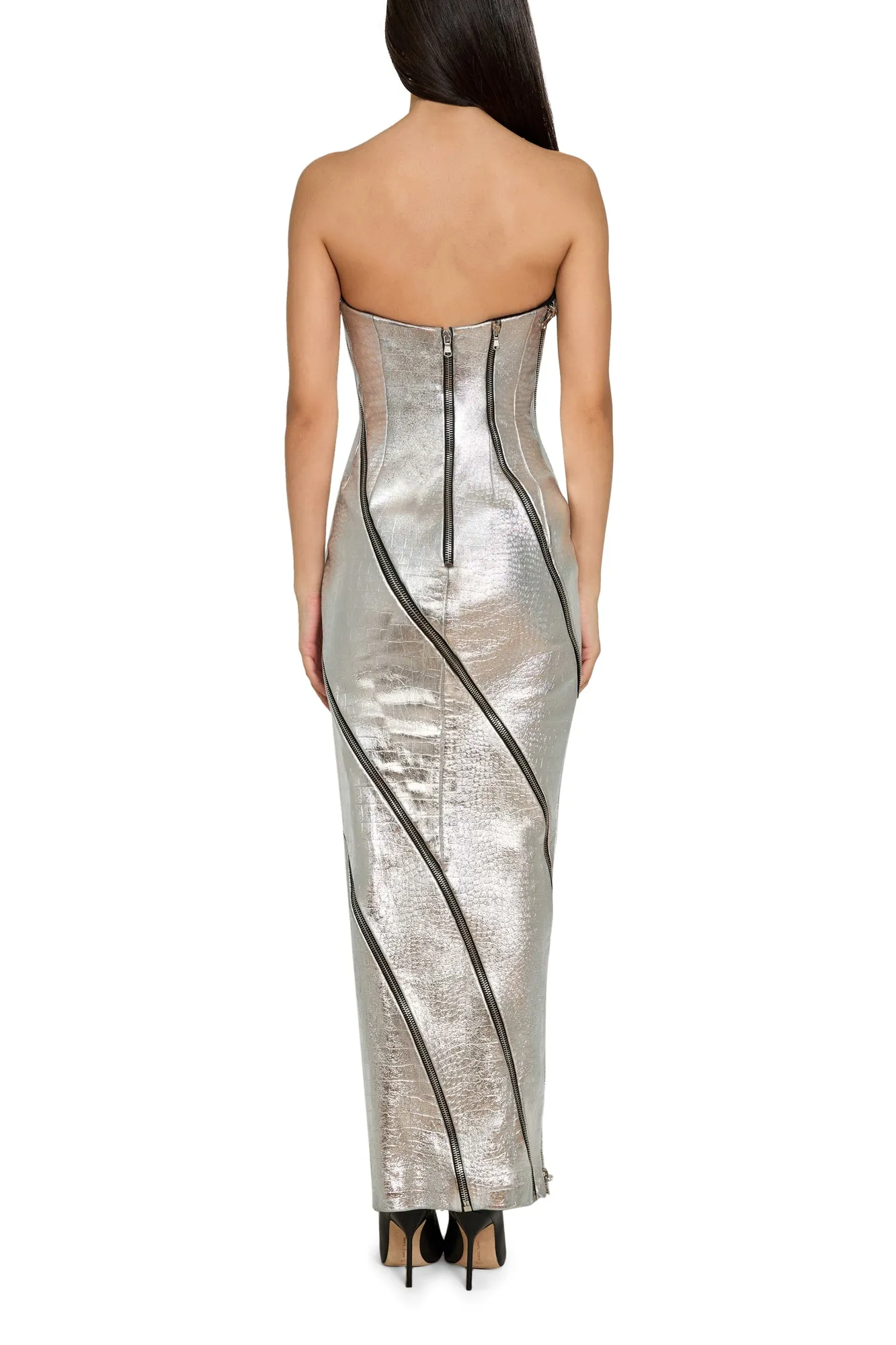 Strapless Gown with All Over Zipper Detail