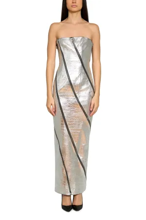Strapless Gown with All Over Zipper Detail