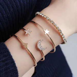 Studded Moon Star Heart Combo of 4 Charm Bracelets