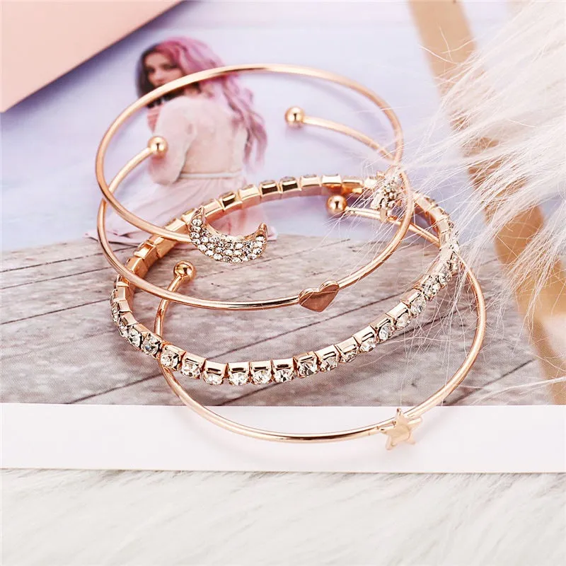 Studded Moon Star Heart Combo of 4 Charm Bracelets